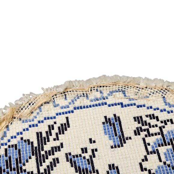 Vtg MCM 50s Latch hook Rug Circle‎ Blue Floral Handmade Cottage Shabby 32" Round - Picture 11 of 15